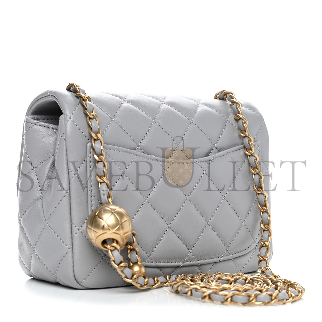 CHANEL LAMBSKIN QUILTED MINI PEARL CRUSH FLAP LIGHT GREY AS1786 (18*13*7cm)